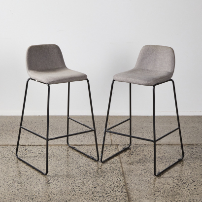 A Pair Of Grey Barstools With Sleigh Bases