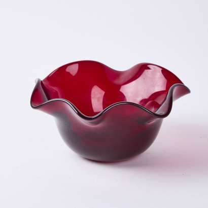 A Blown Red Glass Bowl with Globe