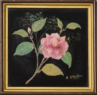 A Painted Rose on Black Glass