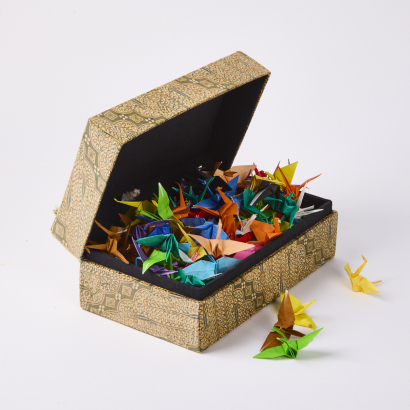 A Batik Box of Folded Origami Cranes