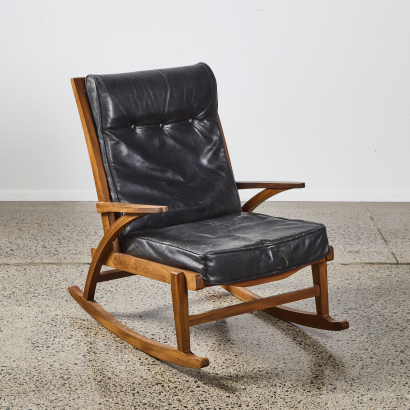 A Mid Century Teak & Leather Rocking Chair