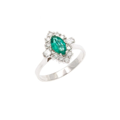 18ct White Gold Emerald and Diamond Ring