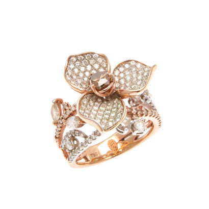 18ct Rose Gold Flower Diamond Ring