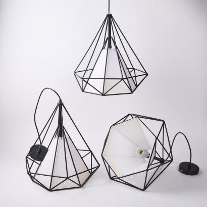 A Trio Of Modernist Geometric Wire Hanging Pendant Lights