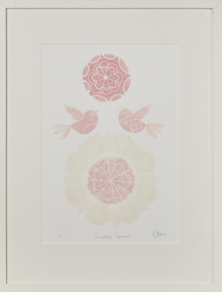 ANNIE SMITS SANDANO Raspberry Sparrow Woodcut 8/10