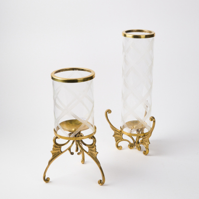 A Pair Of Decorative Brass & Glass Candle Holders