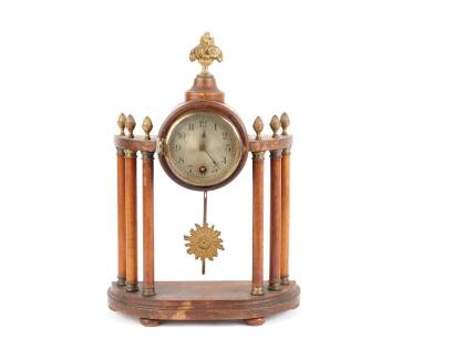 An Edwardian Period Mahogany Portico Clock with Six Columns