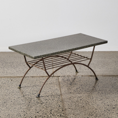 A Retro Coffee Table With Granite Top & Wire Base