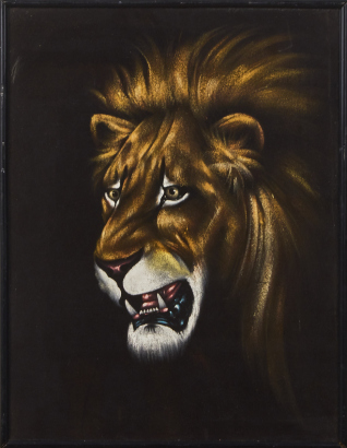 A Vintage Velvet Painting Of A Lion