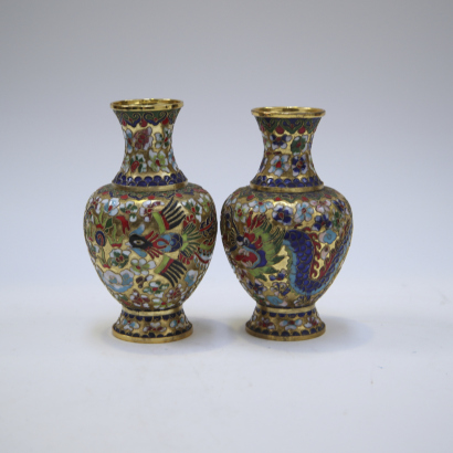 A pair of Chinese cloisonn enamel vases