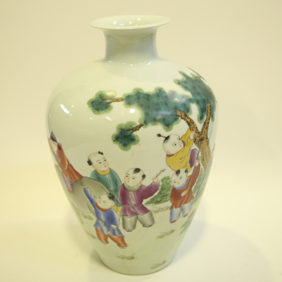 A Chinese 20th century painted 'played baby' vase