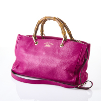 Gucci Pink Leather Bamboo Shopper Tote 