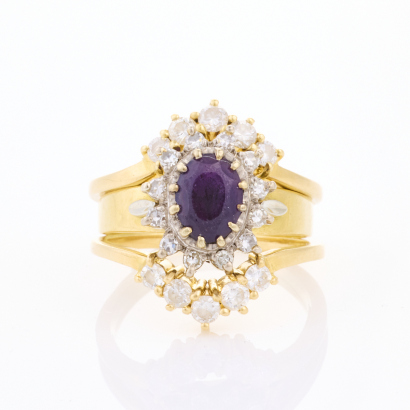 18ct Yellow Gold, Vintage, 1.00ct Amethyst / .75ct Diamond Ring Set