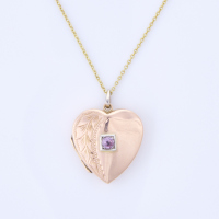 9ct Rose Gold, Pink Sapphire Locket on 40cm Gold Plated Chain