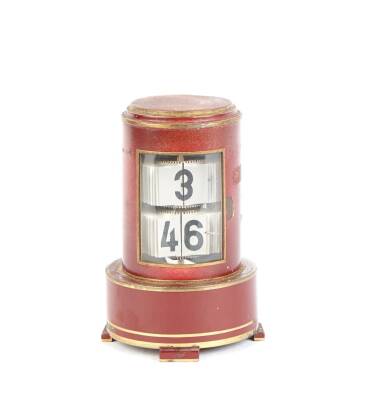 A Small Vintage Cylindrical Red Lacquer Gilt Brass Digital Clock
