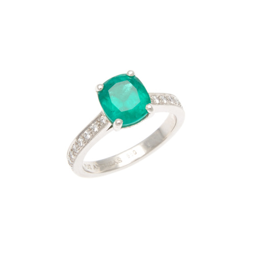 Platinum Emerald and Diamond Ring