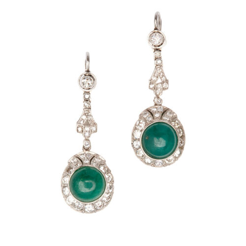 Platinum Edwardian Emerald and Diamond Earrings