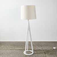 A Minimal Tri Based Floor Lamp With White Shade