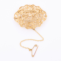 14ct Yellow Gold, Estate, Oval Shaped Filigree Brooch/Pendant