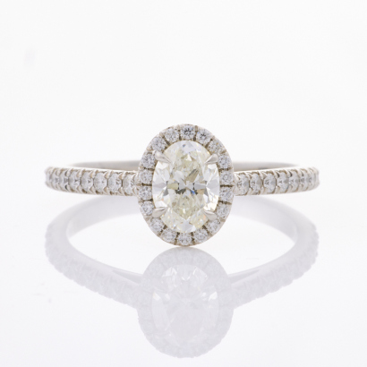 Tiffany & Co 'Soleste' .55ct Oval Diamond Halo Platinum Ring