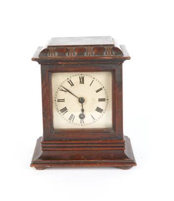 A Late-Victorian Small Oak Cased Bracket Style Clock with Barrel Movement