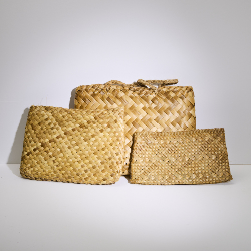 Three Handwoven Flax Kete, Aotearoa