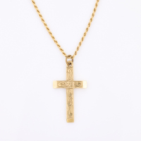 9ct Yellow Gold, Hand Engraved Cross with Chain