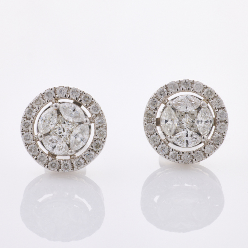 18ct White Gold, Modern, 1.00ct Diamond Cluster Earrings