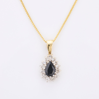 9ct Yellow Gold, .10ct Diamond / Sapphire Pendant on 42cm Chain