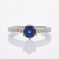 18ct White Gold, .65ct Sapphire / .24ct Diamond Ring