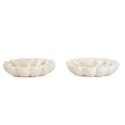 A Pair of Flower-Shaped Marble Bowls