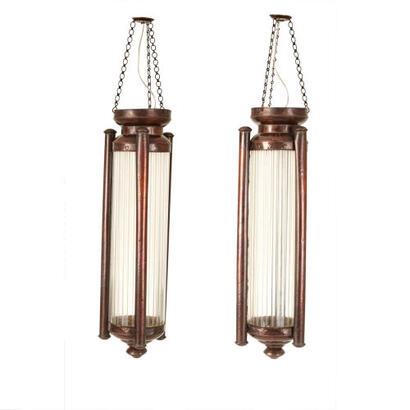 A Pair of Art Deco Style Long Pendant Lanterns