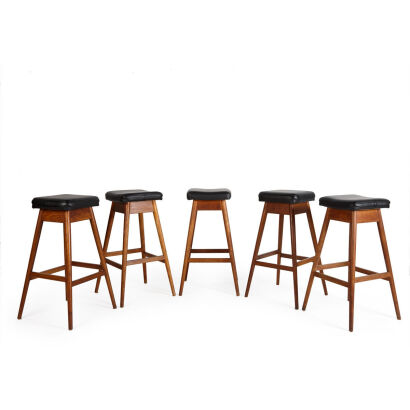 A Set of Five TH Brown Bar Stools