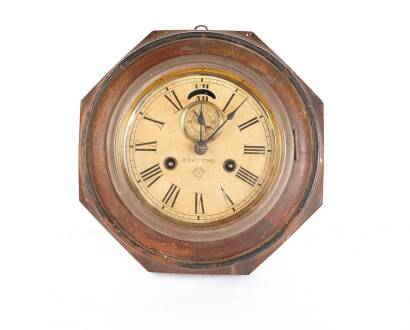A Vintage Ansonia Octagonal Wood Case Eight Day Wall Clock