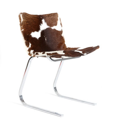 A Set of Six Italian Chrome and Cow Hide Dining Chairs