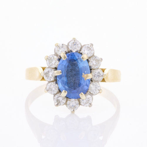 18ct Yellow Gold, 1.55ct Sapphire / .54ct Diamond Ring