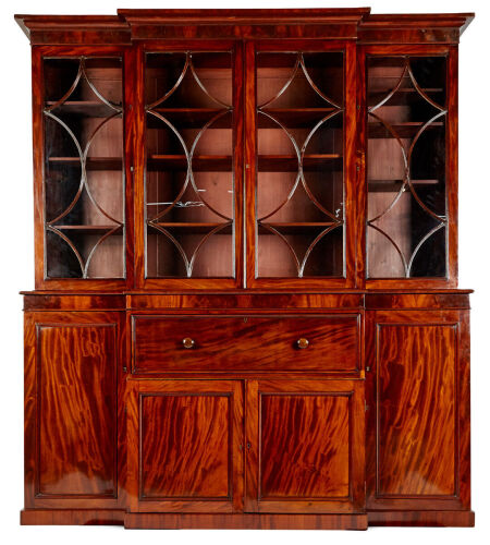 A Georgian Flame Mahogany Breakfront Bookcase