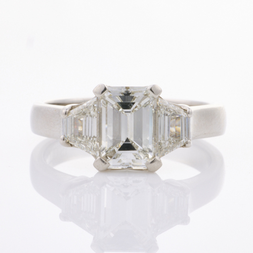 Platinum, Modern, 2.01ct Emerald cut /.80ct Trapezoid Diamond Ring