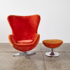 An Egg Chair & Footstool In Orange Velour Fabric