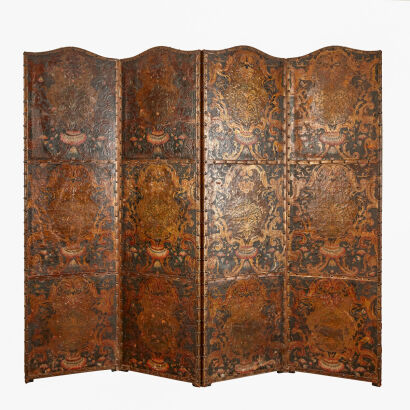 A 19th Century Italian Four-Fold Leather Screen