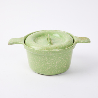 A Vintage Green Speckle Cast Iron Enamel Casserole