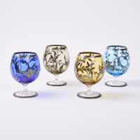 A Set Of Four Handblown Hand-painted Venetian Liqueur Glasses