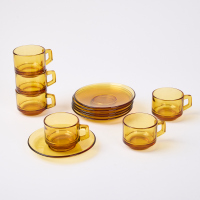 A Set Of Six Italian Vitrosax Glass Espresso Cups And Saucers By Bormioli