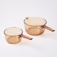A Set Of Two French Glass Saucepans