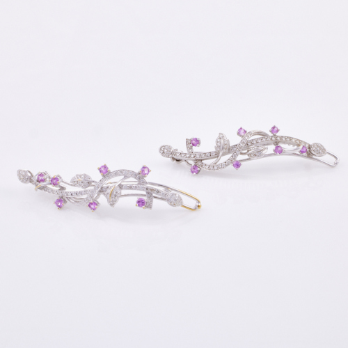 18ct White Gold, Pink Sapphire / 2.00ct Diamond Hair Pins