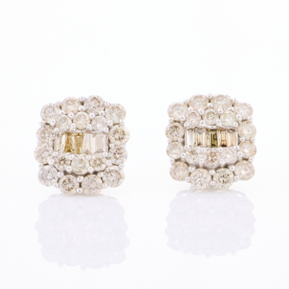 18ct White Gold, 3.10ct Diamond Cluster Earrings