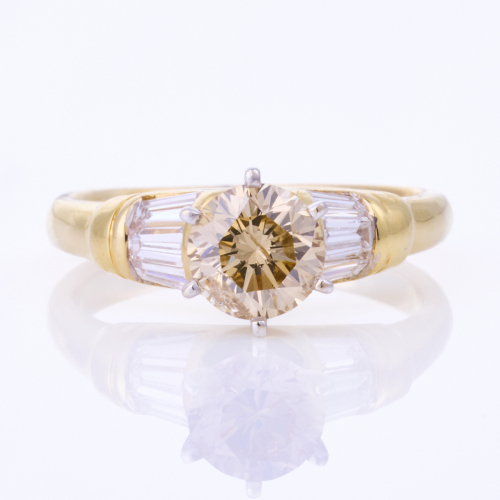 18ct Yellow Gold, 1.12ct Fancy Light Brownish Yellow Diamond /.50ct Diamond Accents Ring