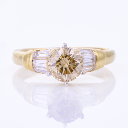 18ct Yellow Gold, 1.12ct Fancy Light Brownish Yellow Diamond /.50ct Diamond Accents Ring