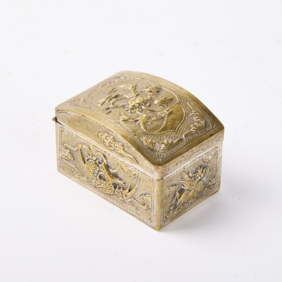 A 19th Century Qing Rectangular Hinged Gold Washed Silver Trinket Box