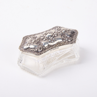 An Edwardian Sterling Silver And Cut Crystal Glass Lidded Trinket Box By Thomas Latham & Ernest Morton